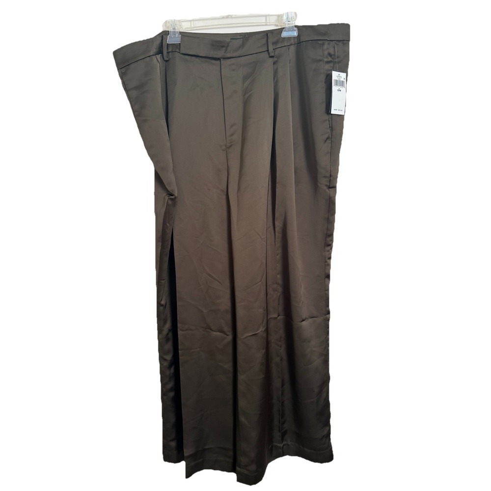 Lauren Ralph Lauren Charmeuse Pleated‎ Satin Wide Leg Pants Olive Green Plus 22W